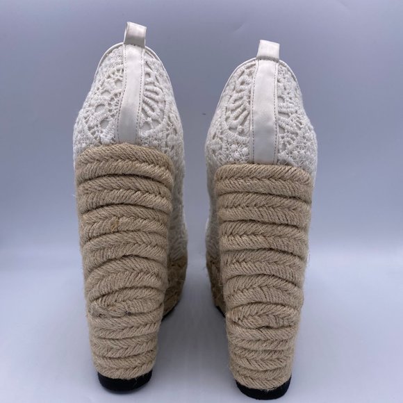 FSJ Ivory Lace Espadrille Wedges Wedding Round - Picture 7 of 10